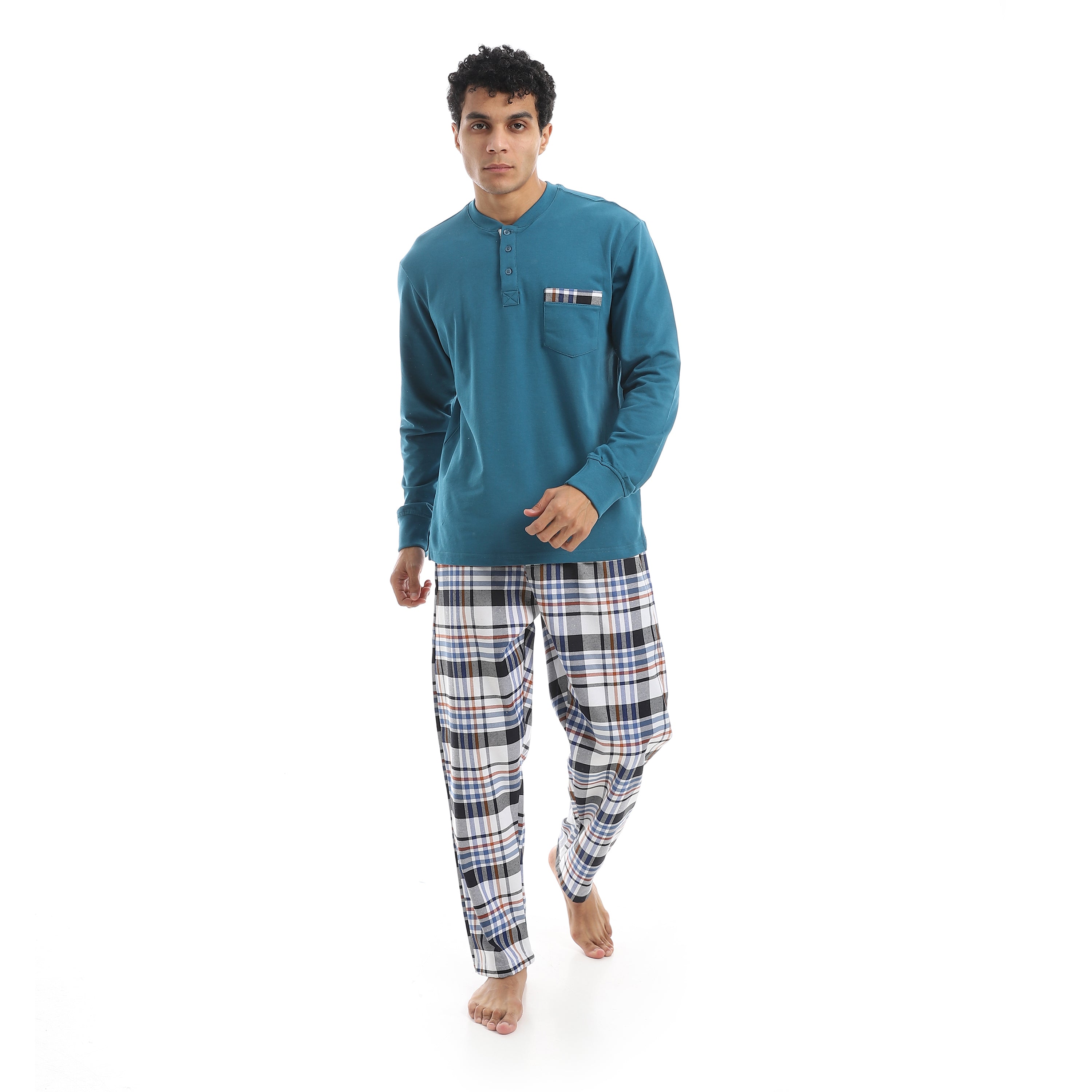 Classic Men’s Pajama Set – Long Sleeve Top & Check Pants
