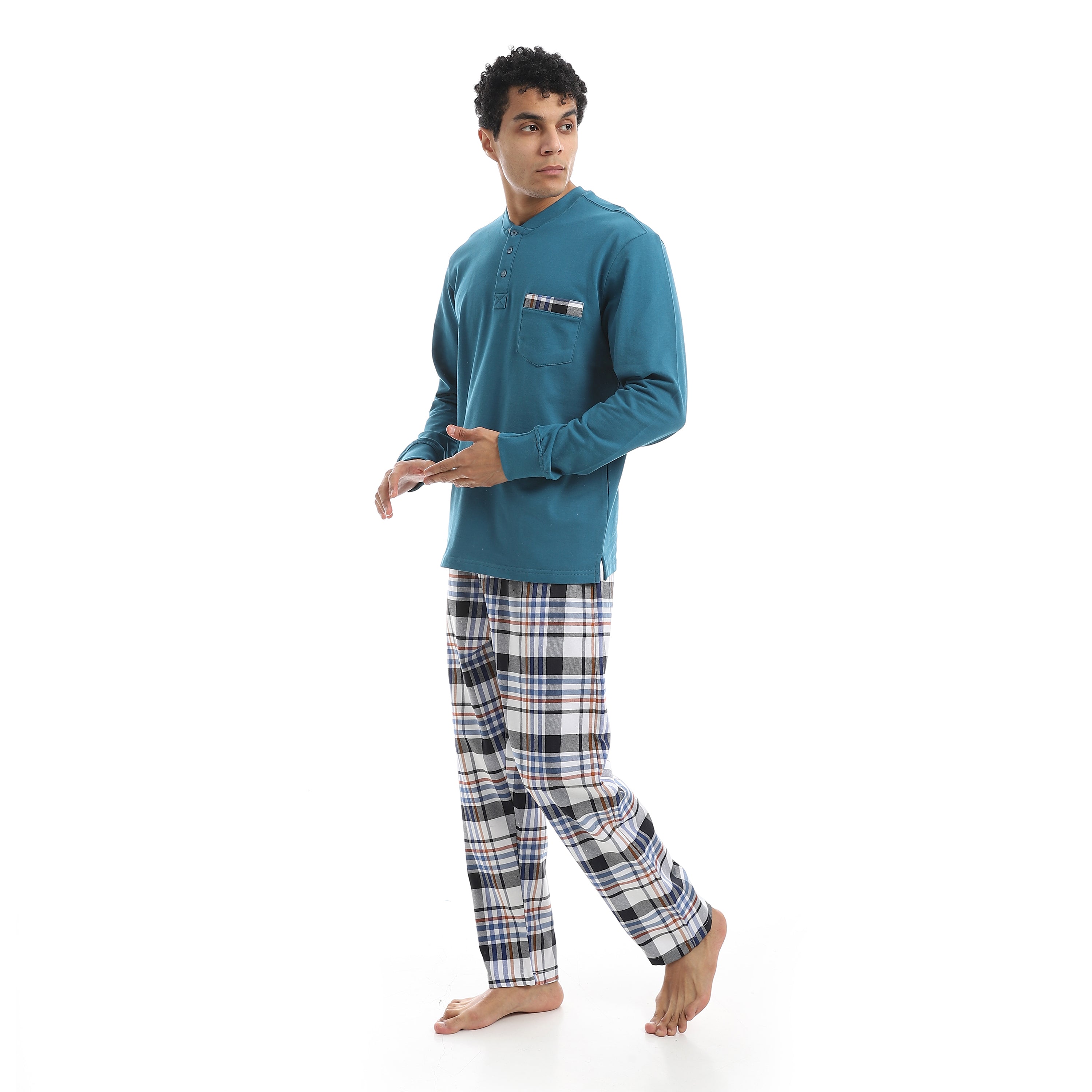 Classic Men’s Pajama Set – Long Sleeve Top & Check Pants