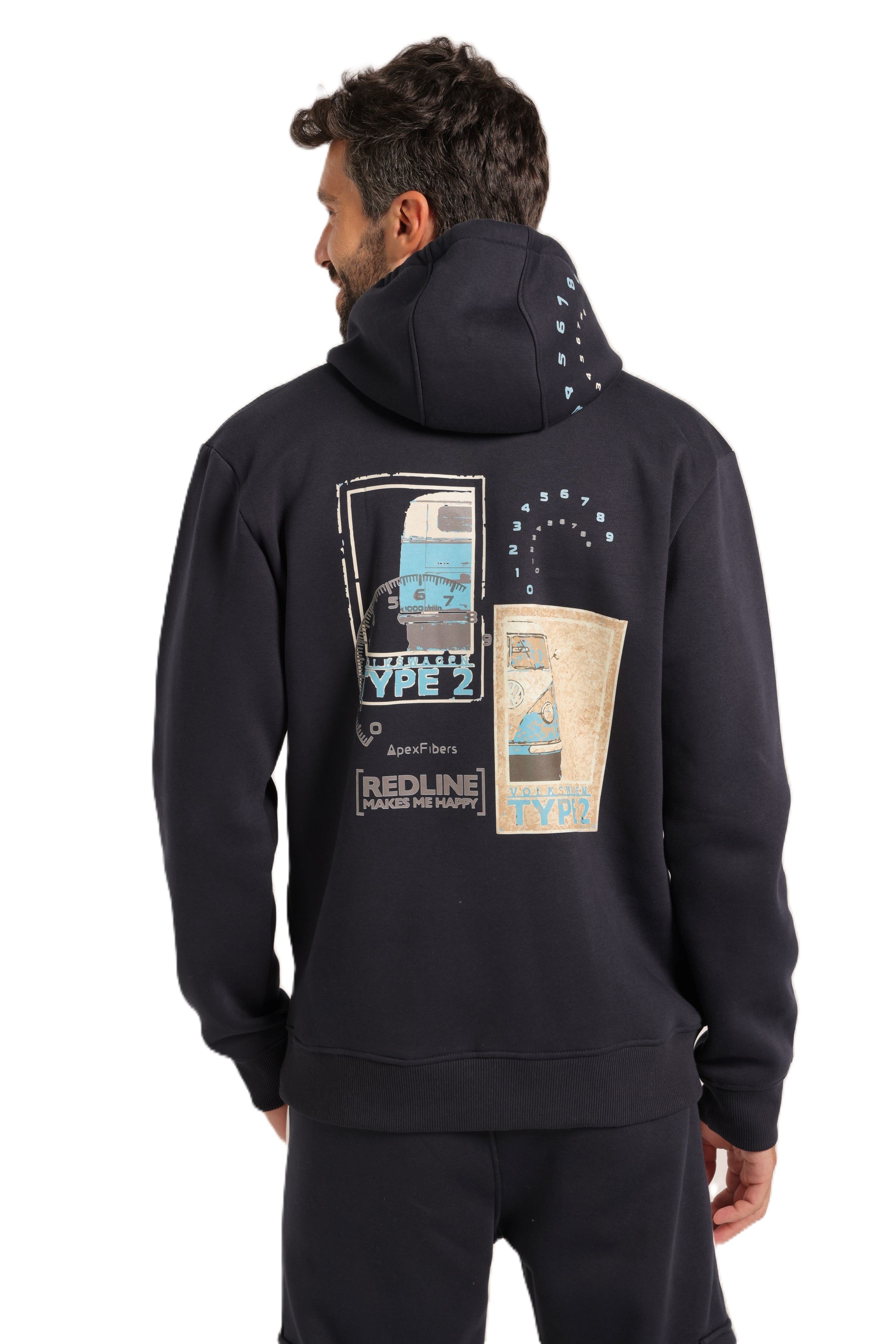 Red Cotton Hoodie -Navy