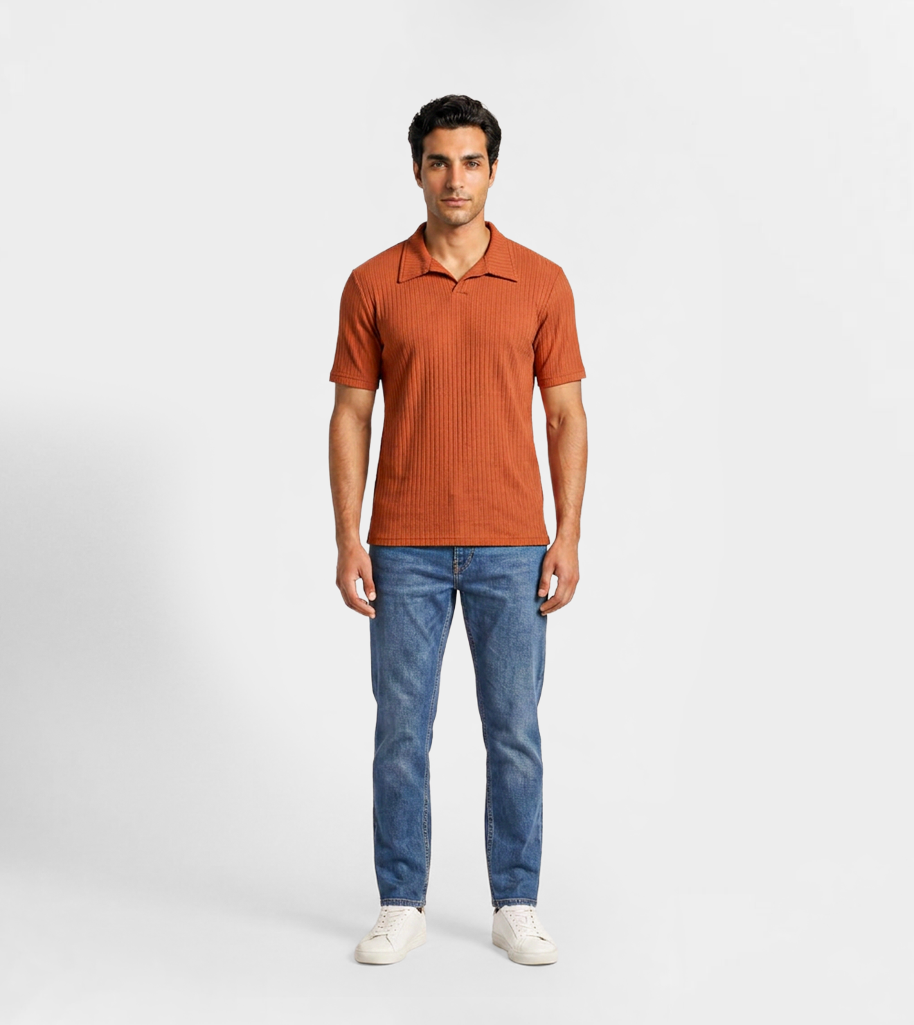 Men Ribbed Knit Polo T-Shirt
