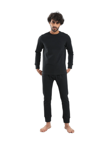 Red Cotton Cozy And Comfortable Thermal Set For Men Padded Inside - Black