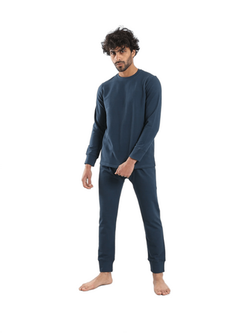 Red Cotton Cozy And Comfortable Thermal Set For Men Padded Inside - Navy Blue