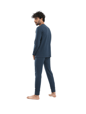 Red Cotton Cozy And Comfortable Thermal Set For Men Padded Inside - Navy Blue