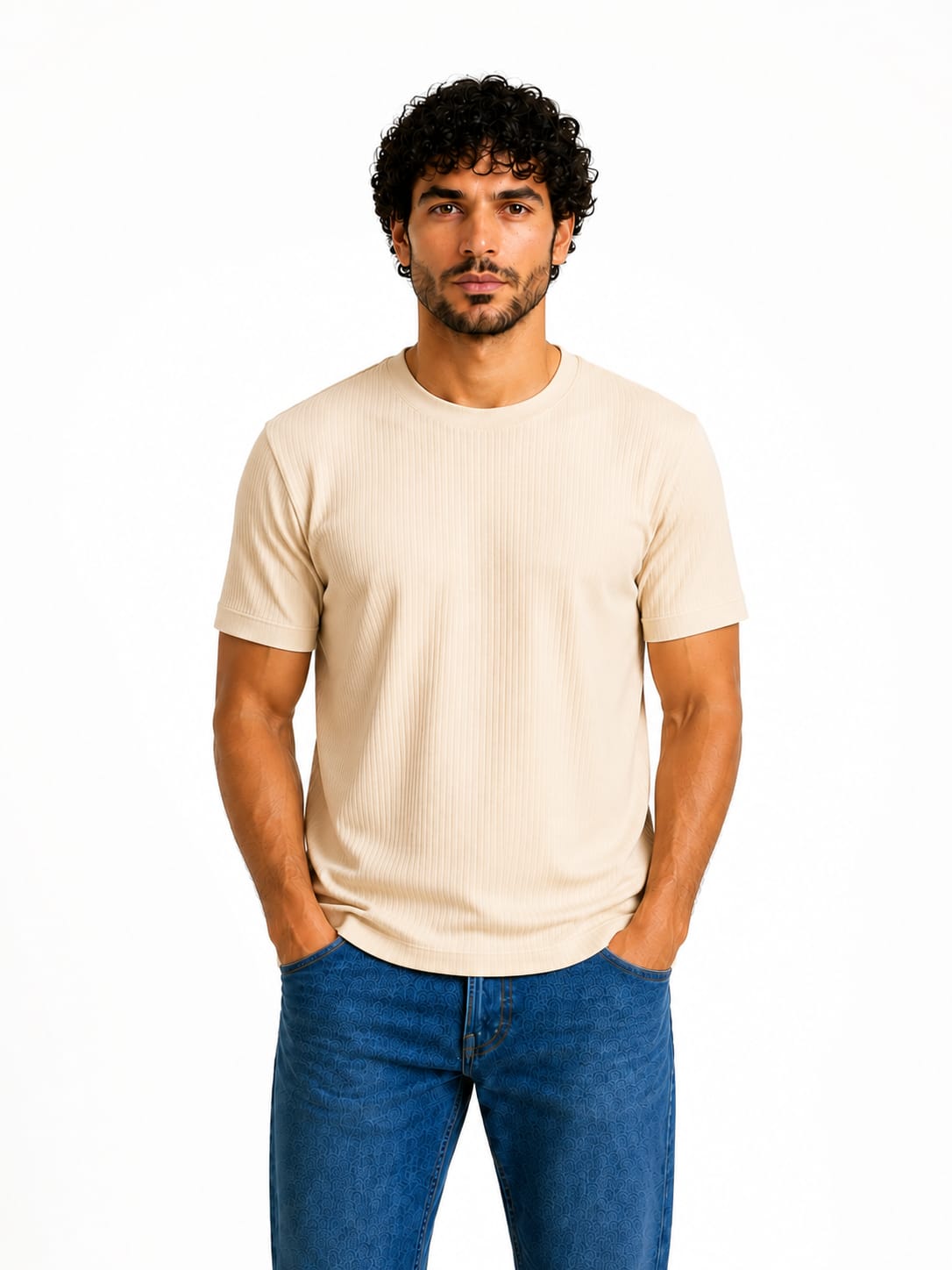 Men Ribbed Knit T-Shirt