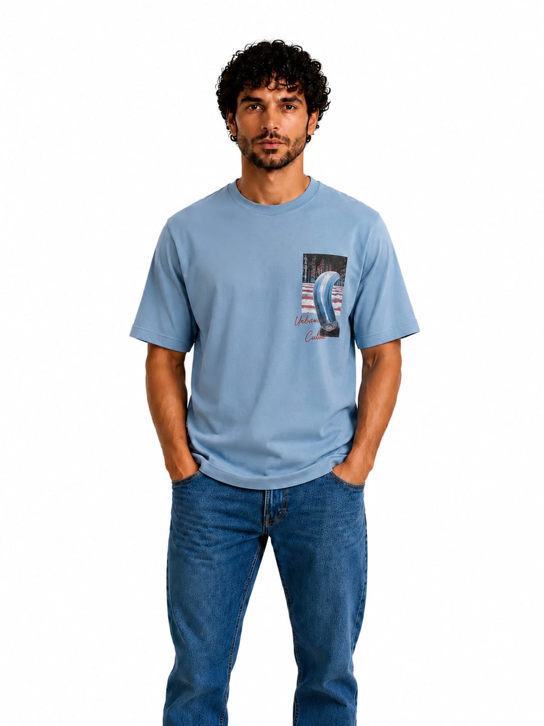 Men's Cotton T-Shirt - Classic and Comfortable - Denim Blue