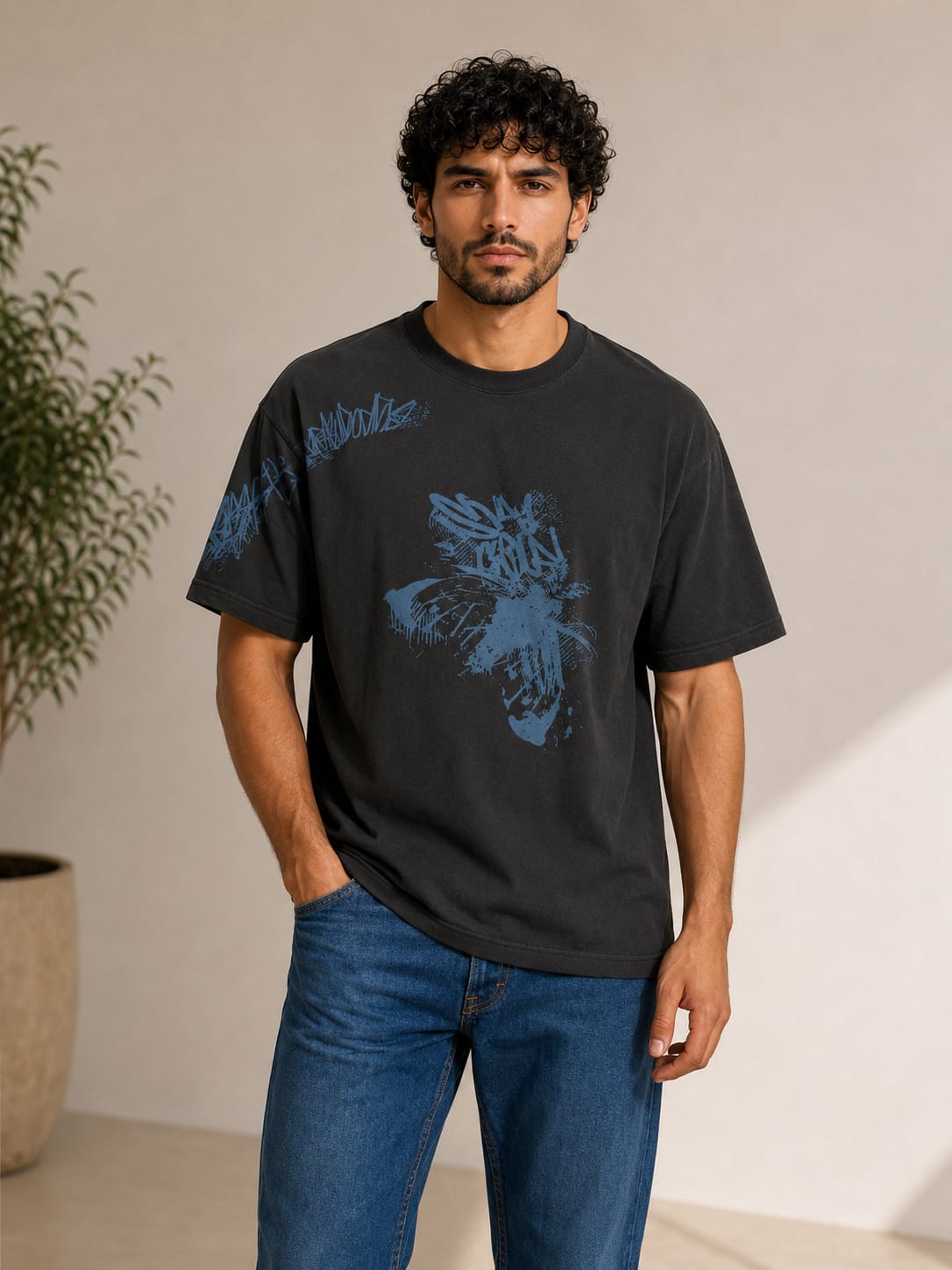 Men’s Garment-Dyed Oversized T-Shirt – Dark Grey