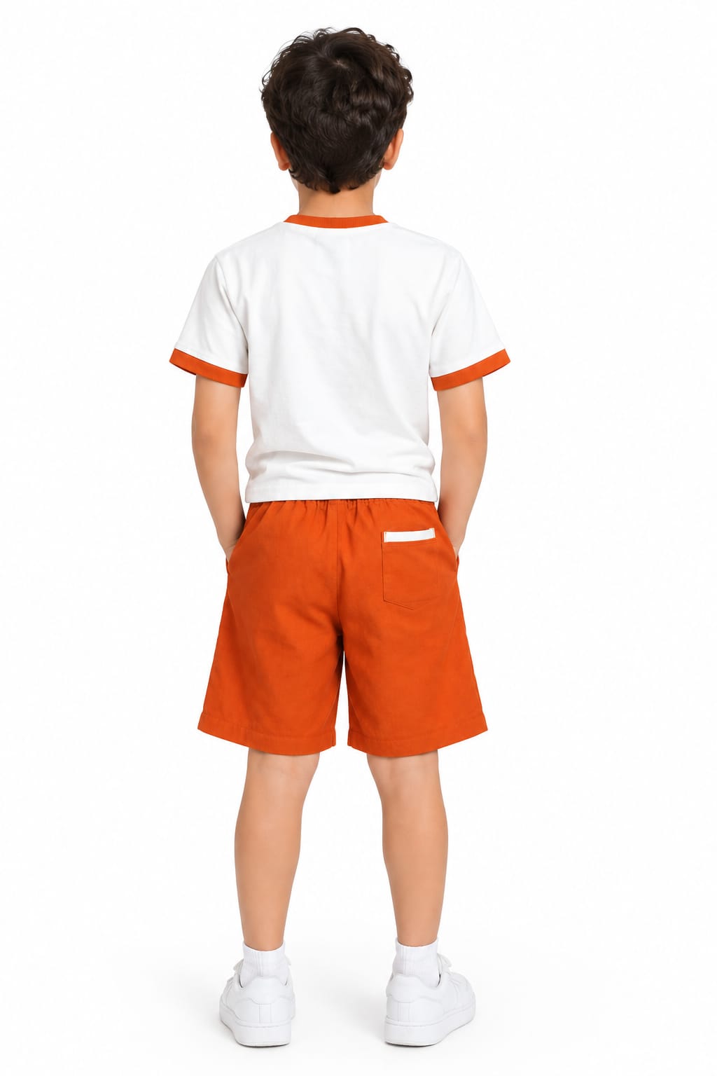 Boys’ Off-White & Orange Shorts Pajama Set