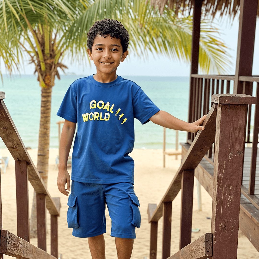 Blue Printed Cargo Shorts Set for Boys – Summer Melton Vibes - Red Cotton