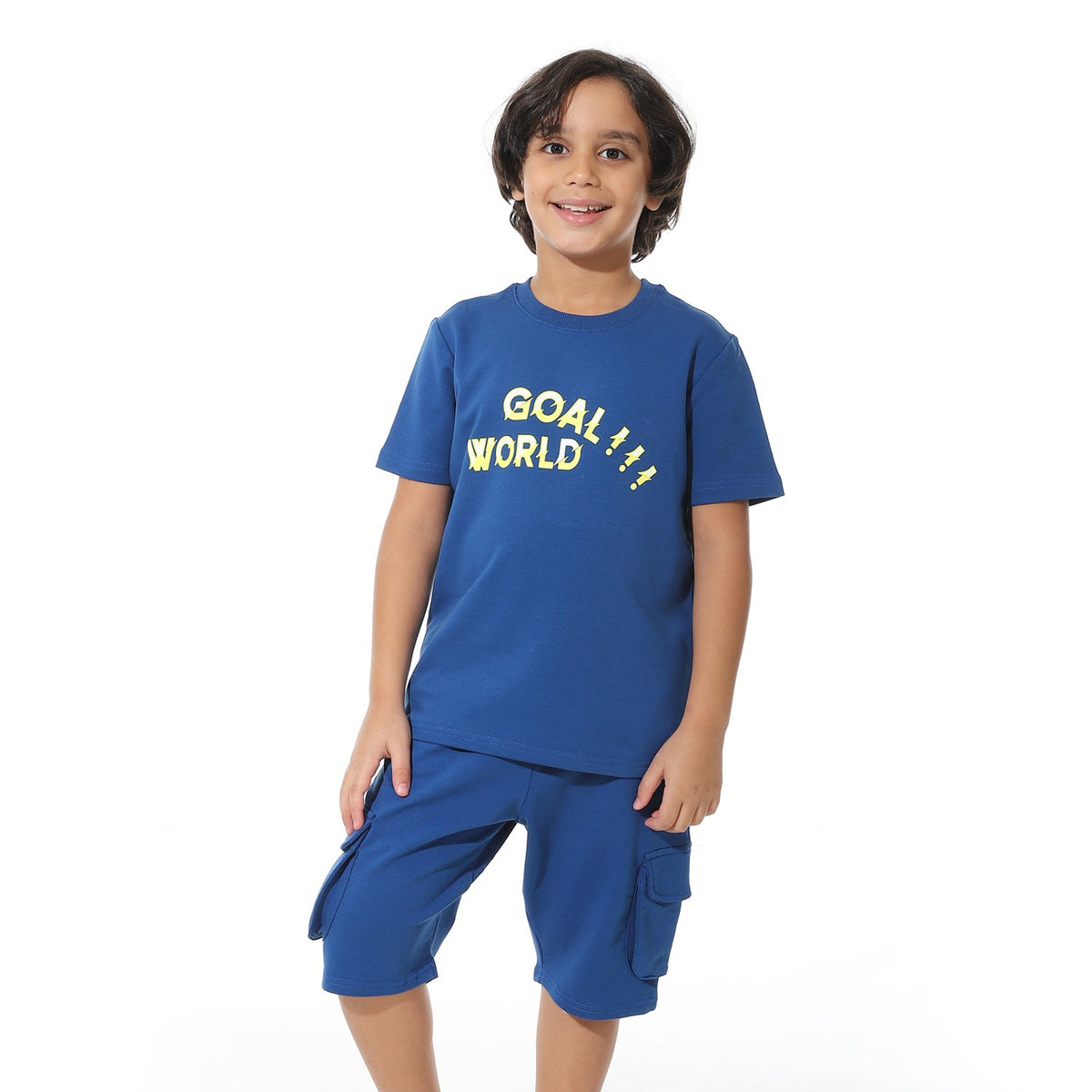 Blue Printed Cargo Shorts Set for Boys – Summer Melton Vibes - Red Cotton