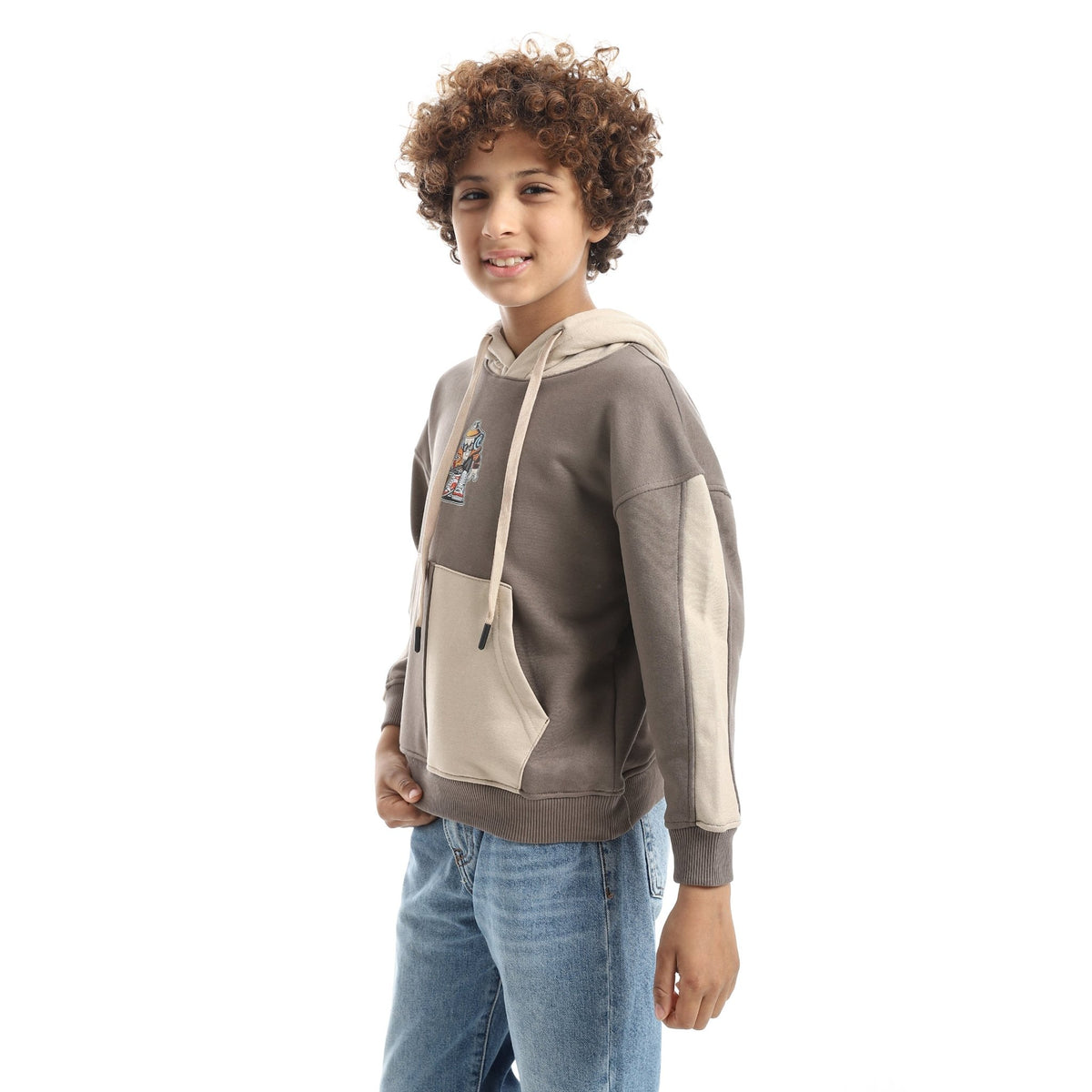 Boy Hooded Printed Thick Sweatshirt - Red Cotton