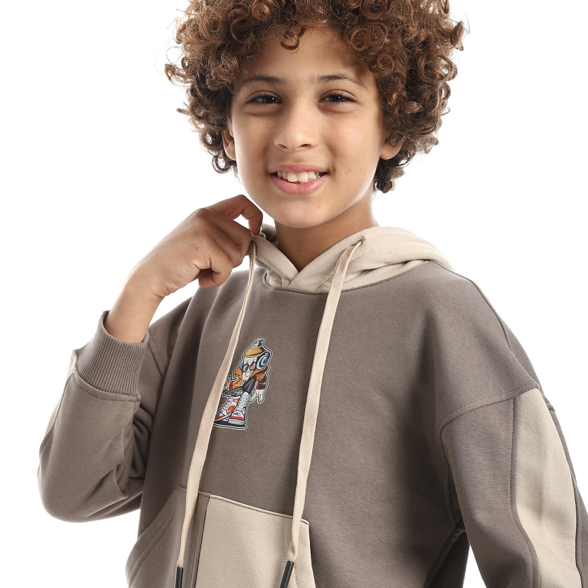 Boy Hooded Printed Thick Sweatshirt - Red Cotton