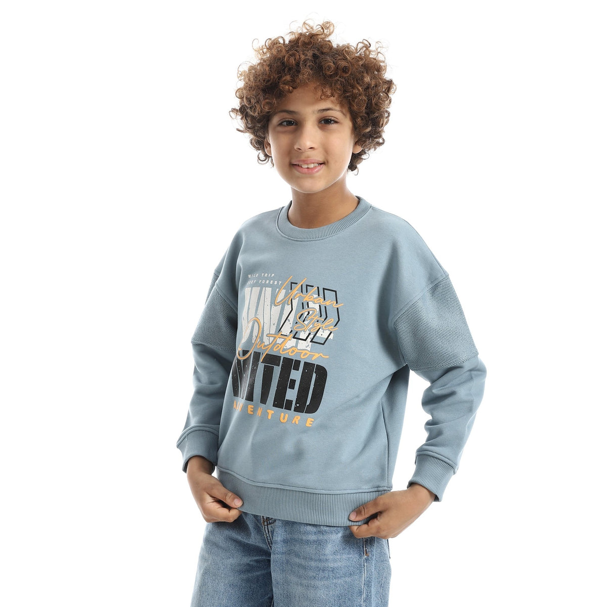 Boy Oversize Fit Crew Neck Printed Sweatshirt - Red Cotton