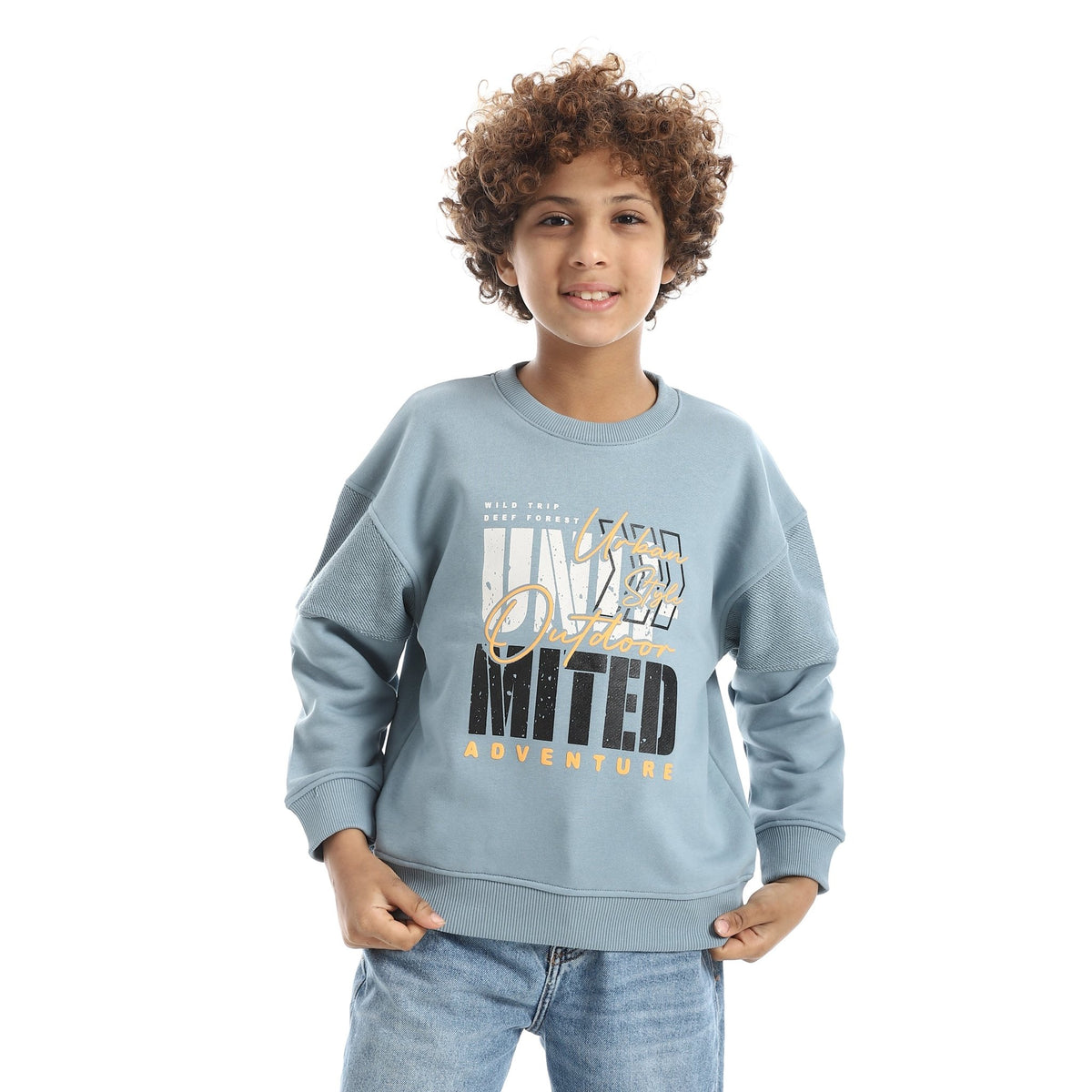 Boy Oversize Fit Crew Neck Printed Sweatshirt - Red Cotton