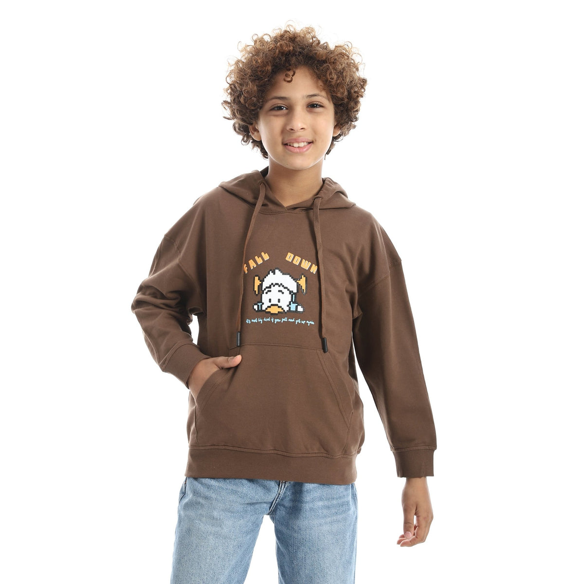 Boy Regular Fit Hooded Back Printed Autumn Sweatshirt - Red Cotton