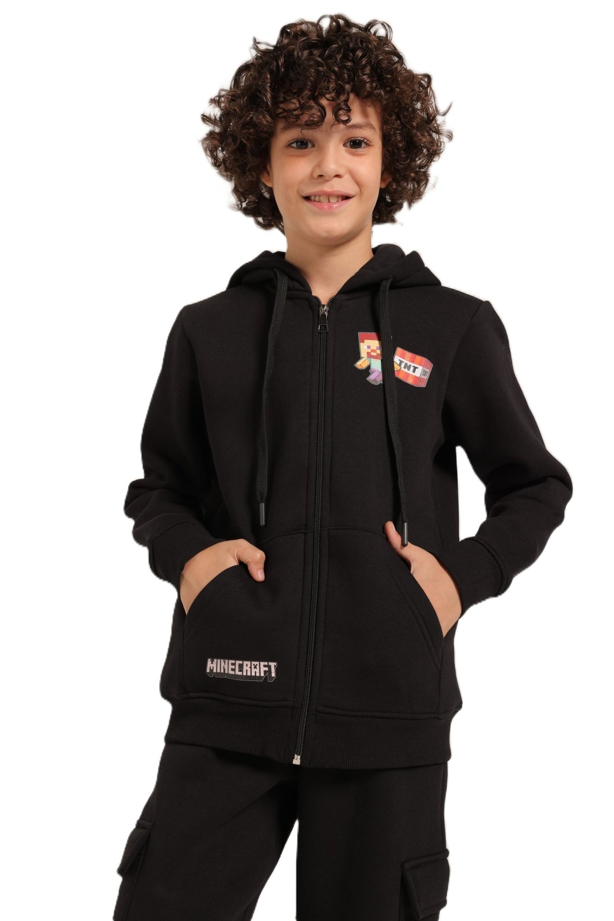Boys’ Black Hoodie Pajama set - Red Cotton