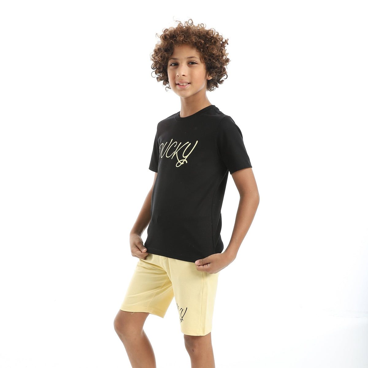 Boy's Jacquard Pajama Set with Printed - Red Cotton