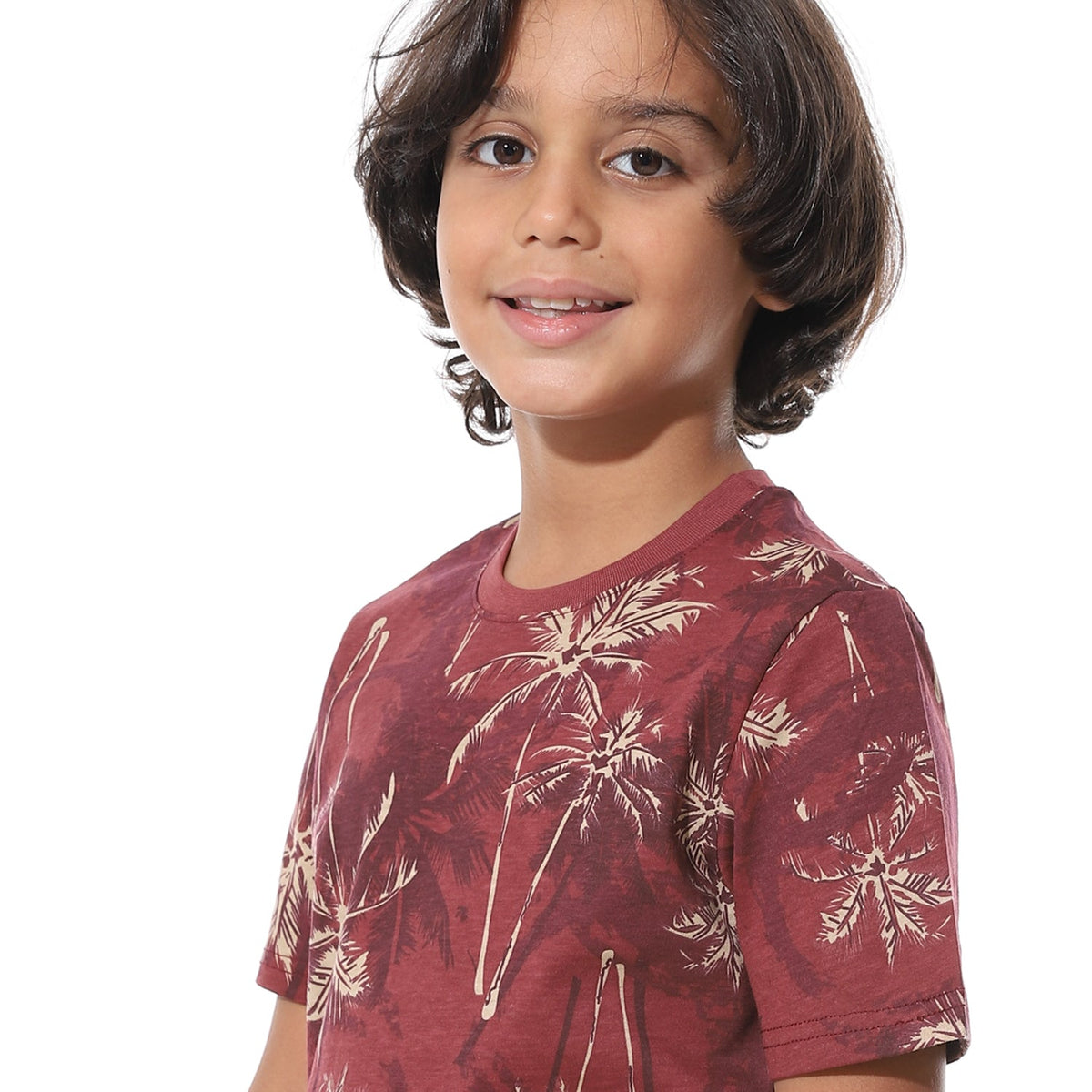 Boys Short Sleeves Tee & Slip On Shorts Pajama Set -Dark Red - Red Cotton