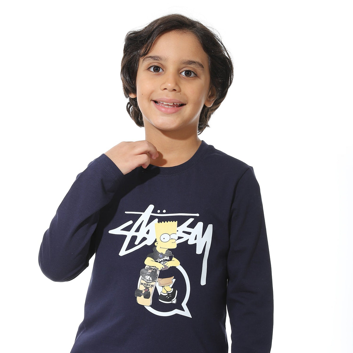 Boy's Summer Pajama Pants and Long Sleeves- Navy - Red Cotton