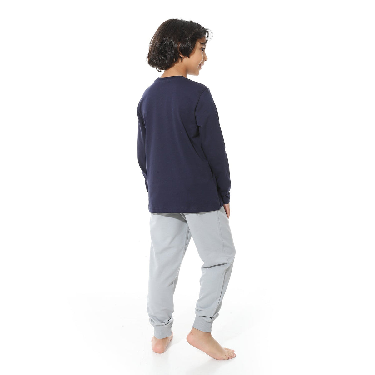 Boy's Summer Pajama Pants and Long Sleeves- Navy - Red Cotton