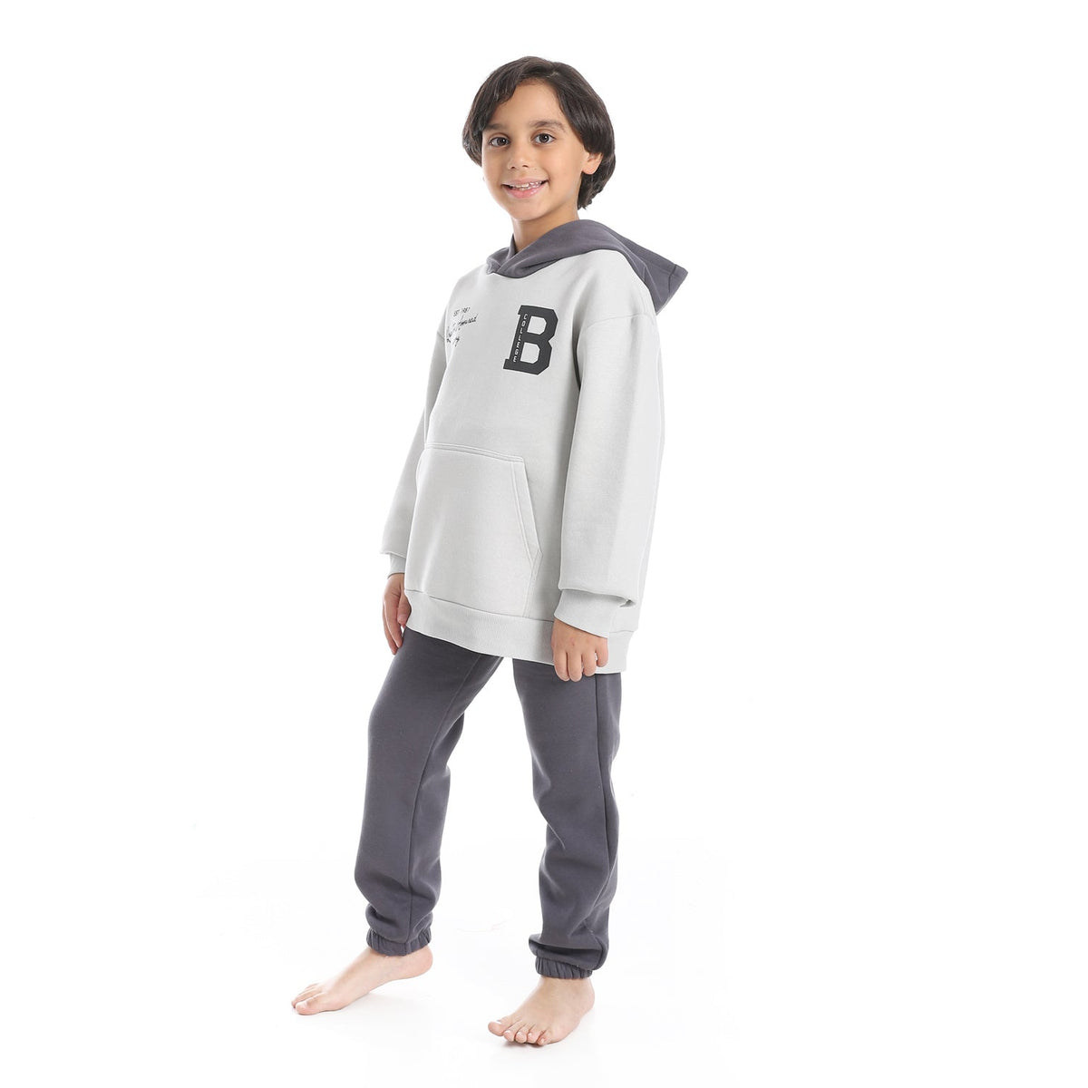 Boys' Winter Hoodie Pajamas - Grey - Red Cotton