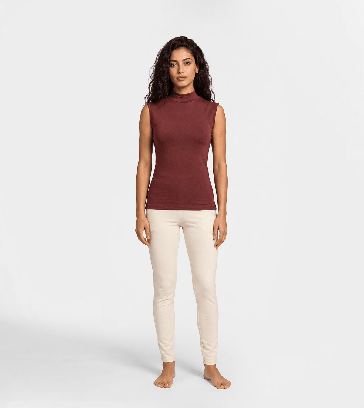 Burgundy Women’s Bodysuit – High Neck - Red Cotton