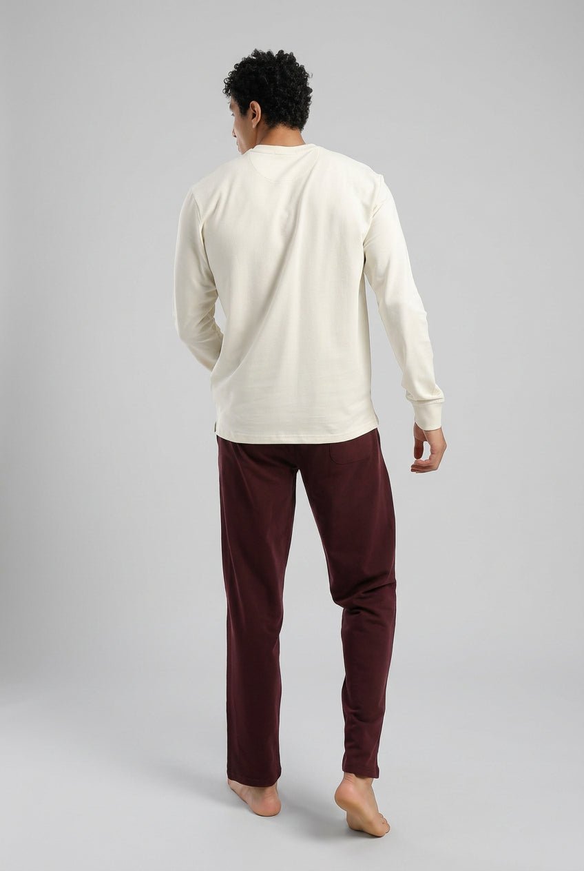 Classic Men’s Cotton Pajama Set – Long-Sleeve Top & Check Pants - Red Cotton
