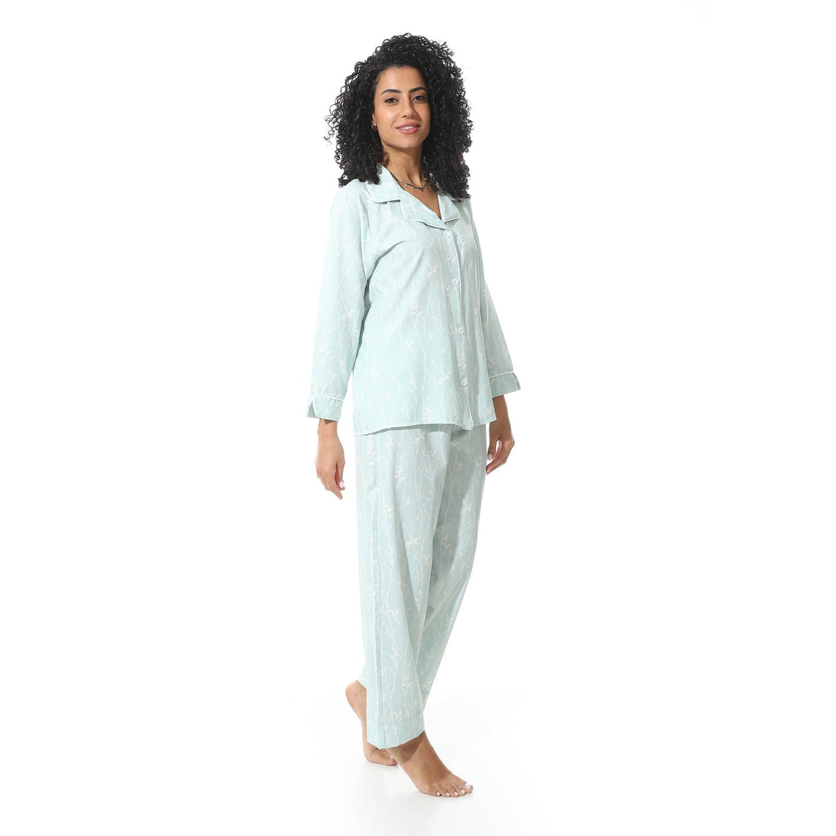 Classic Summer Women's Pajama Set - Mint - Red Cotton