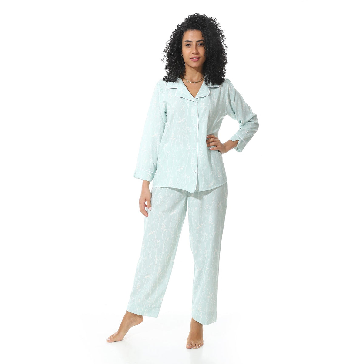 Classic Summer Women's Pajama Set - Mint - Red Cotton