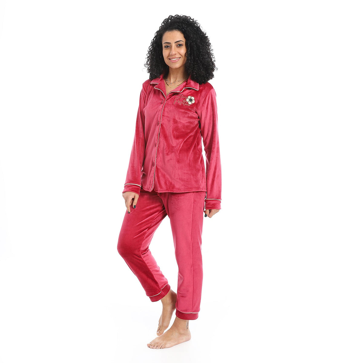 Classic Winter Women's Pajama Set -Burgundy - Red Cotton