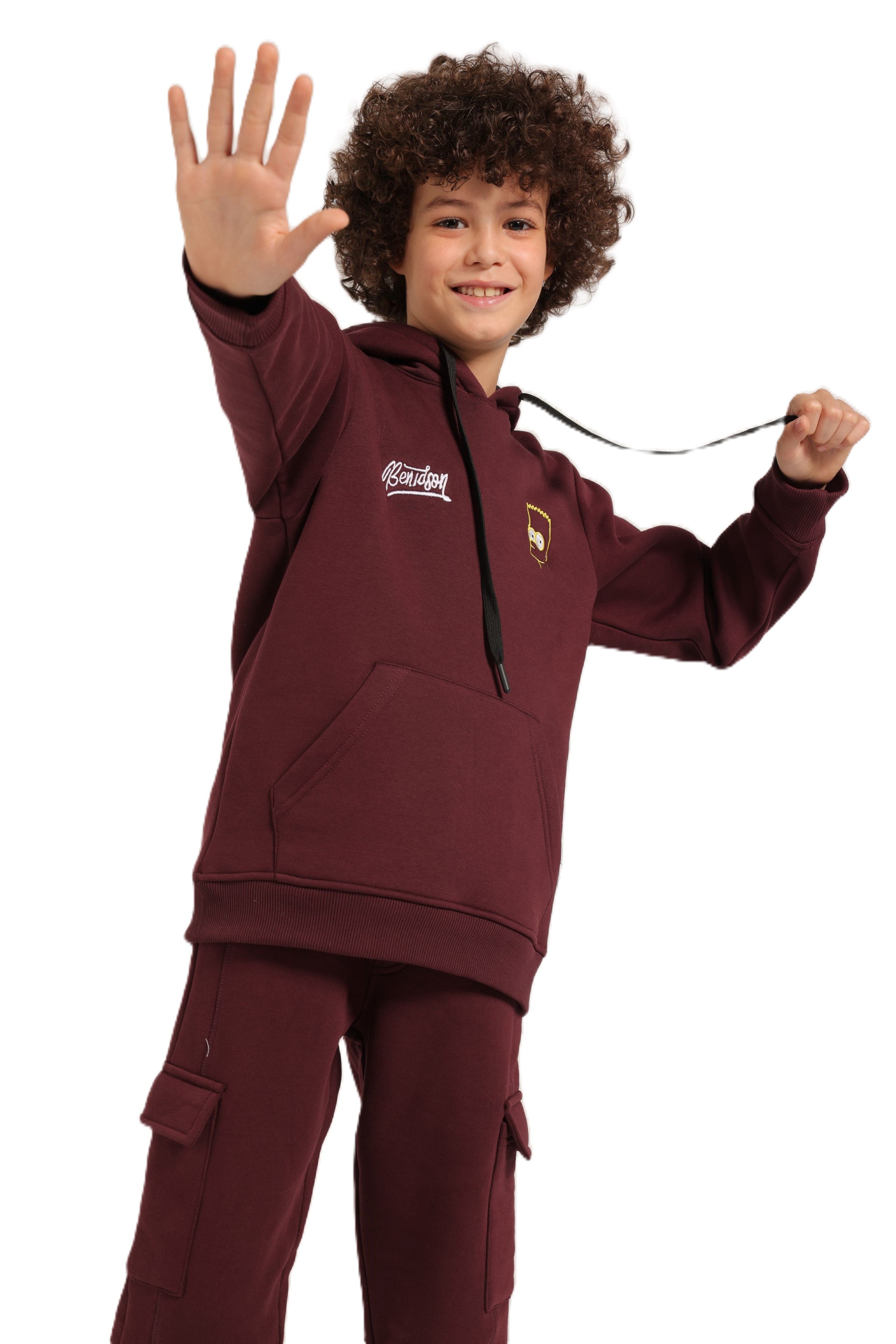Boys’ Maroon Hoodie Pajama Set with Cartoon Back Print