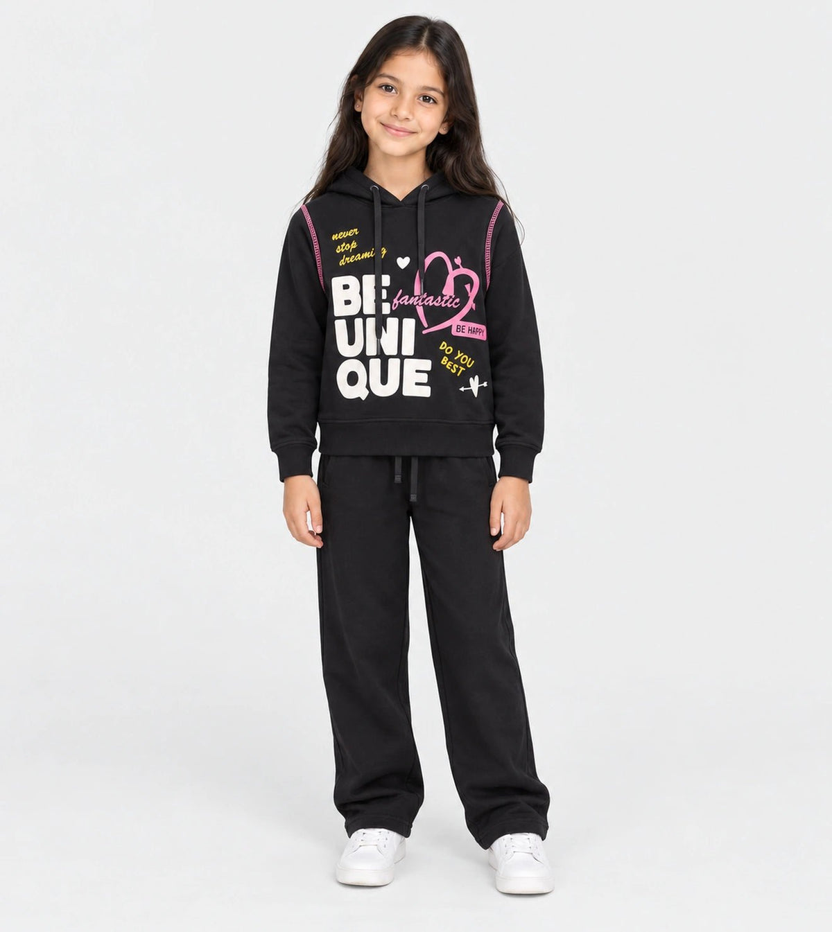 Girls’ Black Hoodie Pajama Set | Red Cotton - Red Cotton
