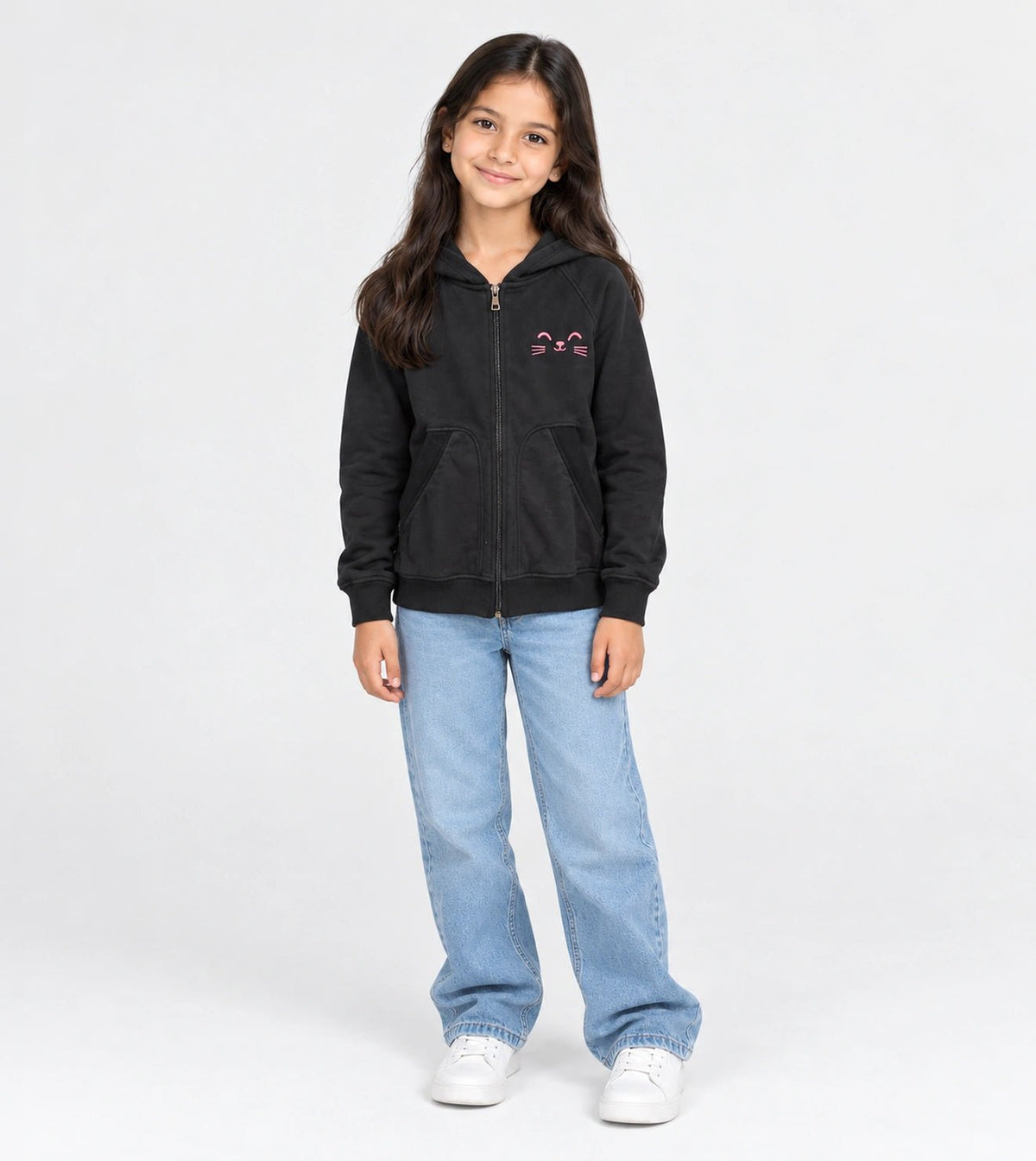 Girls’ Black Hoodie | Red Cotton - Red Cotton