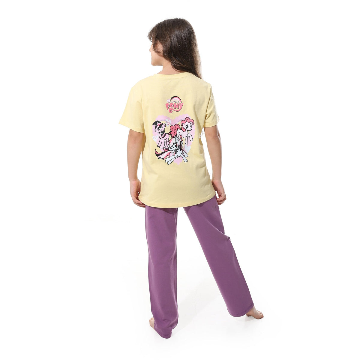 Girls' Cartoon Printed Pajama Sets with Back Print -Purple - Red Cotton