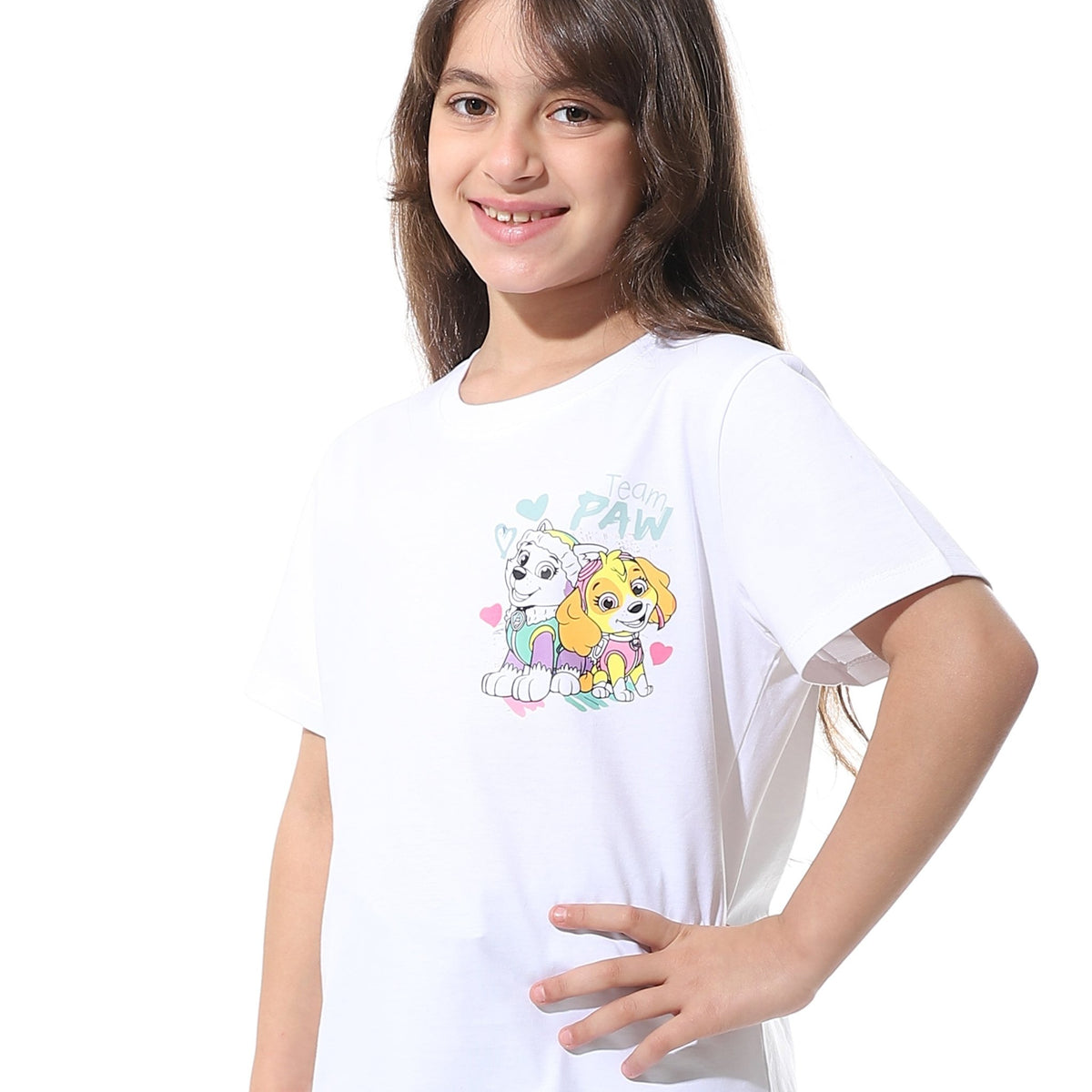 Girls' Cartoon Printed Pajama Sets with Back Print -White - Red Cotton