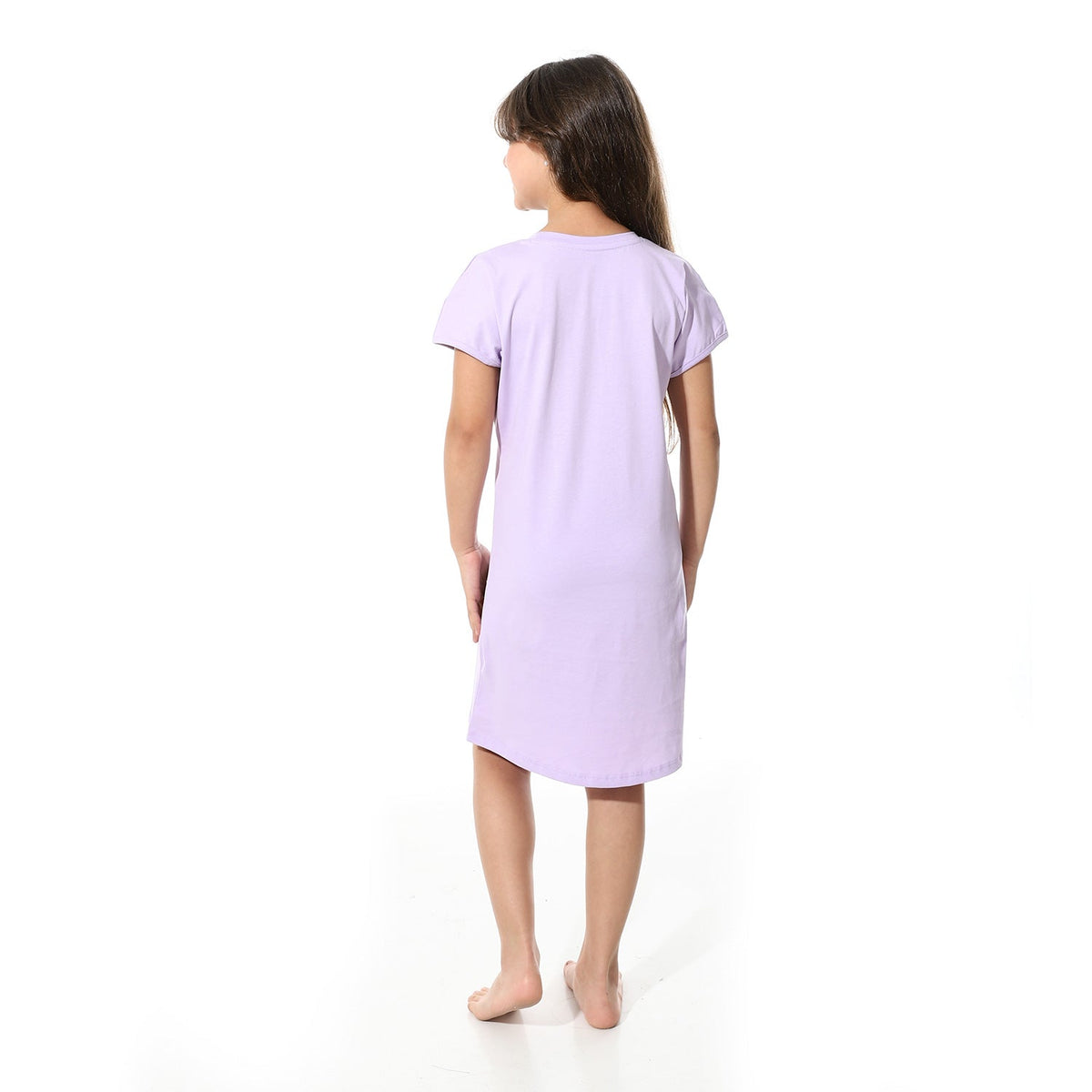 Girls' Cotton Short Dress "Forever with love" - Purple - Red Cotton