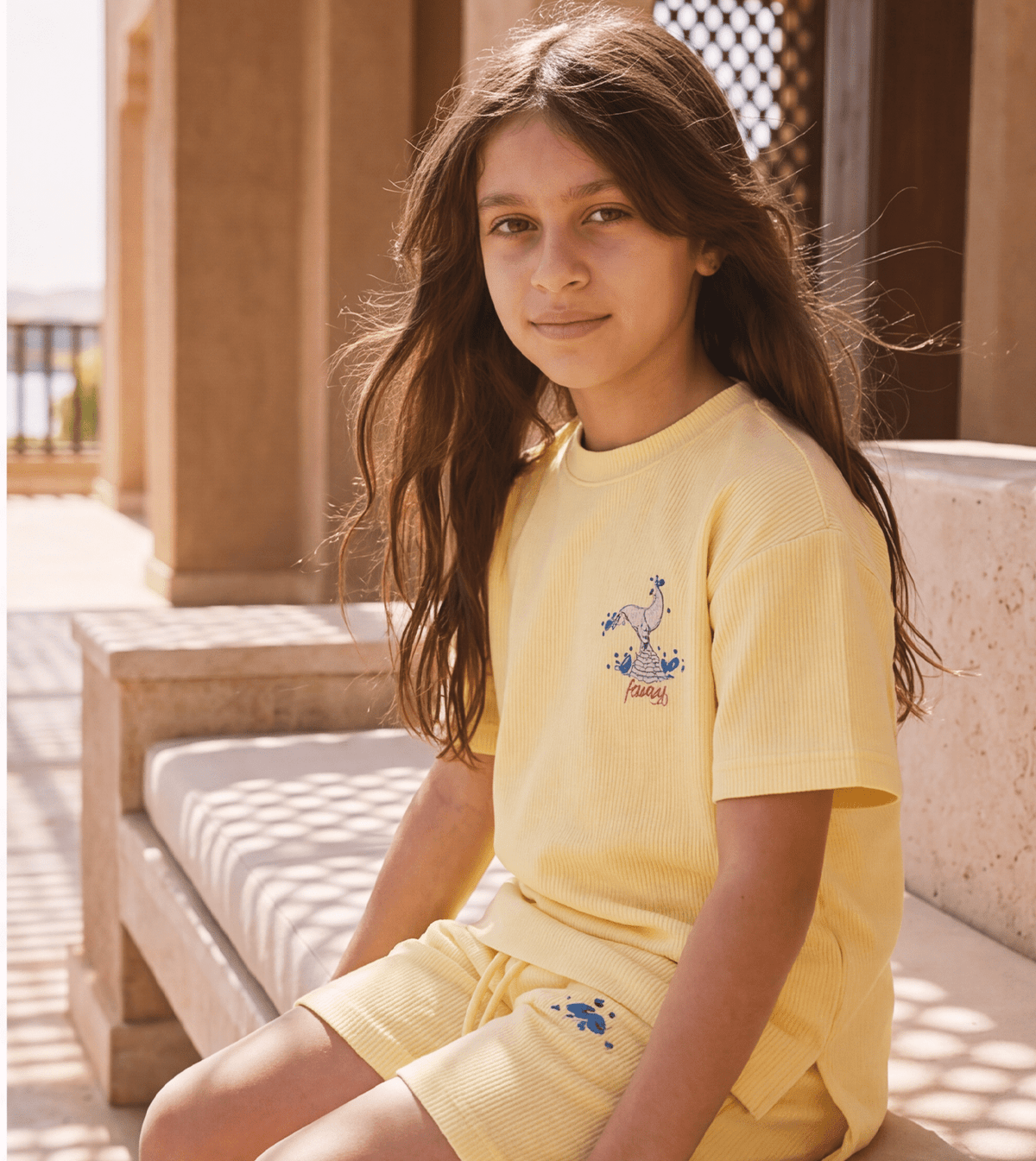 Girls Jacquard Embroidered Pajama Shorts Set - Red Cotton