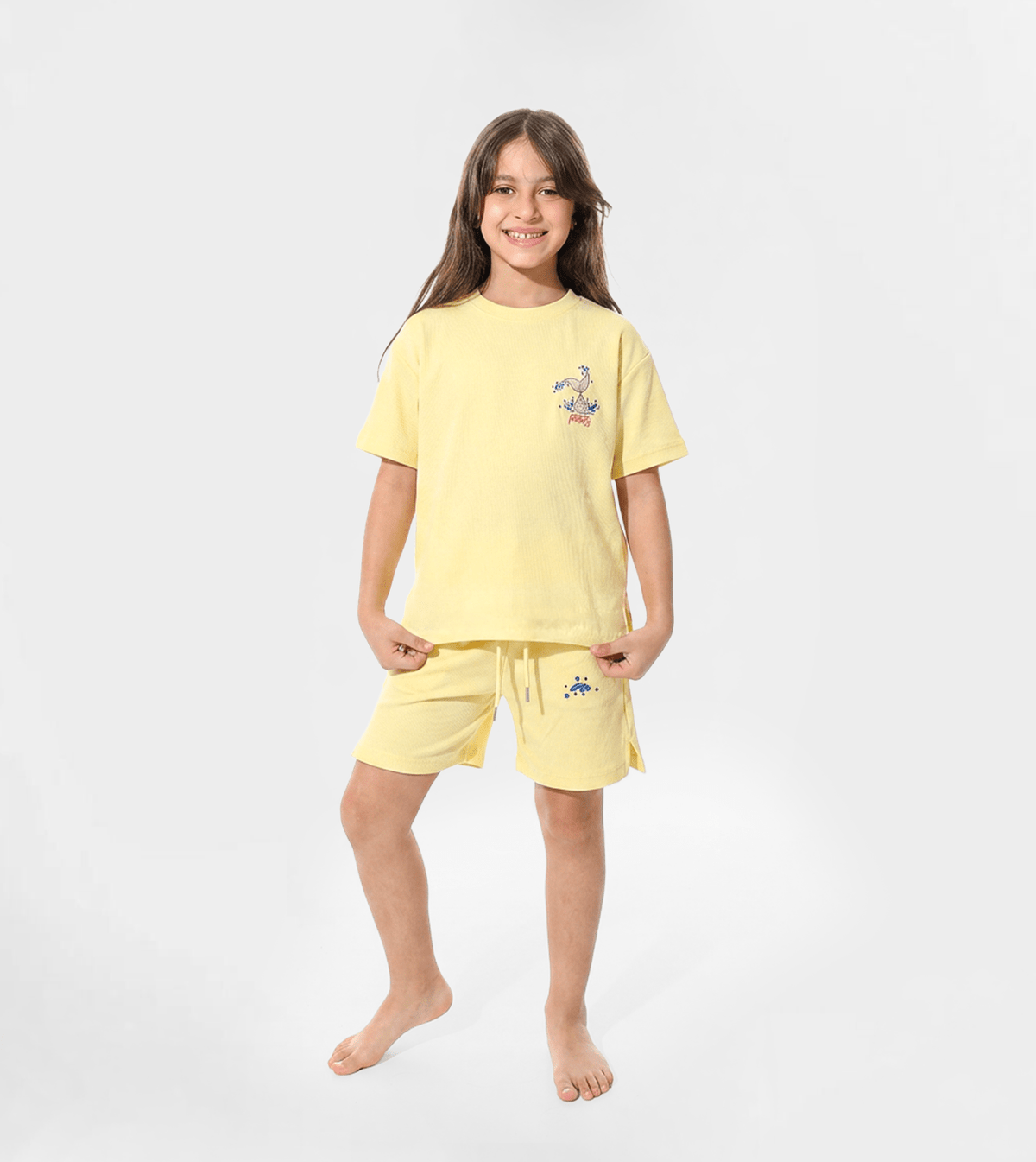Girls Jacquard Embroidered Pajama Shorts Set - Red Cotton