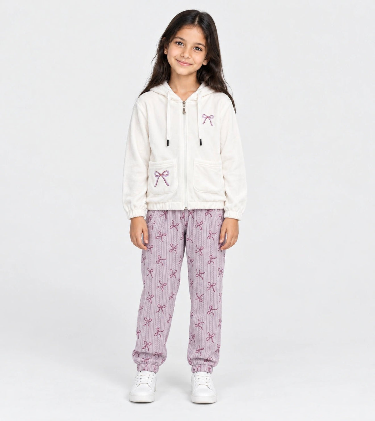 Girls’ Off-White Hoodie Pajama Set | Red Cotton - Red Cotton