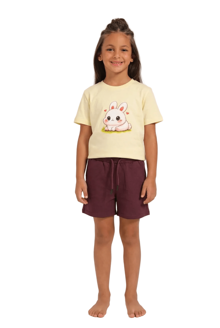 Girls' Playful Bunny Print Summer Set - Red Cotton