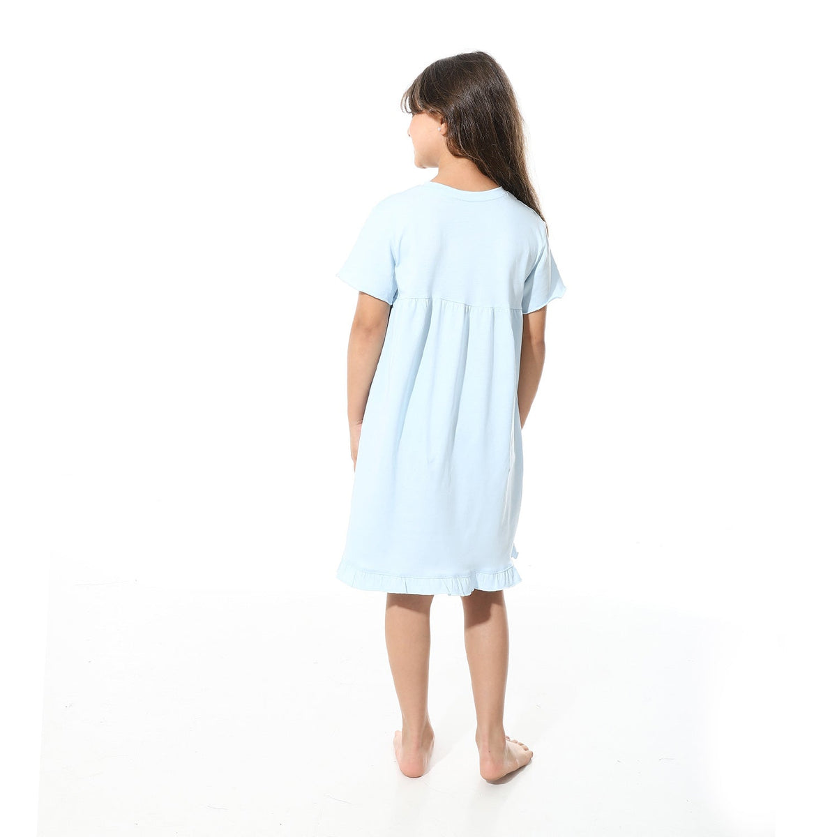 Girls Printed Short Sleeves Nightgown - Blue - Red Cotton