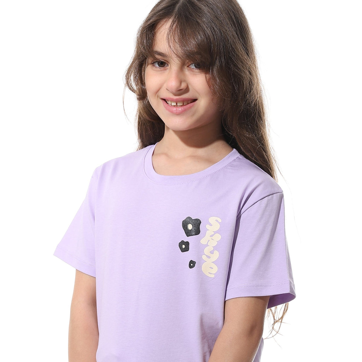 Girls’ Purple Printed Short Pajama Set - Red Cotton