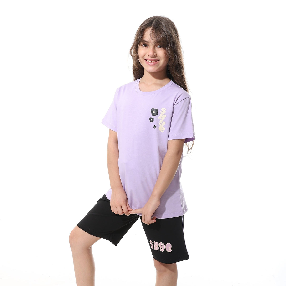 Girls’ Purple Printed Short Pajama Set - Red Cotton