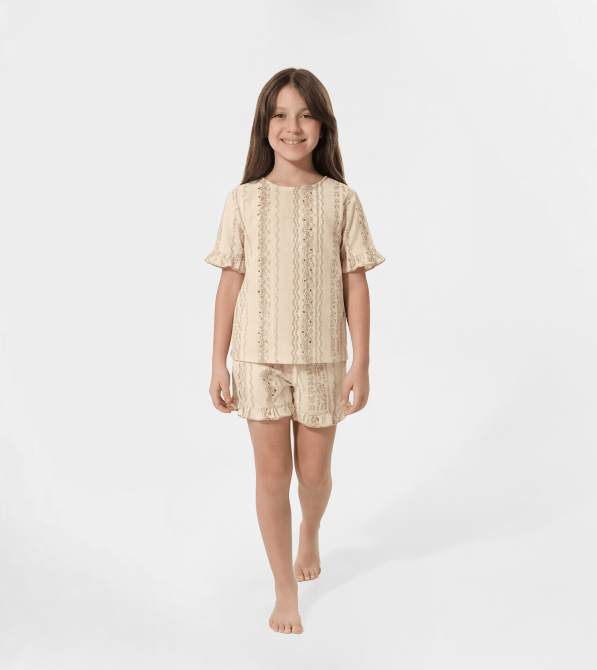 Girls Ruffle T-Shirt & Shorts Pajama Set - Red Cotton