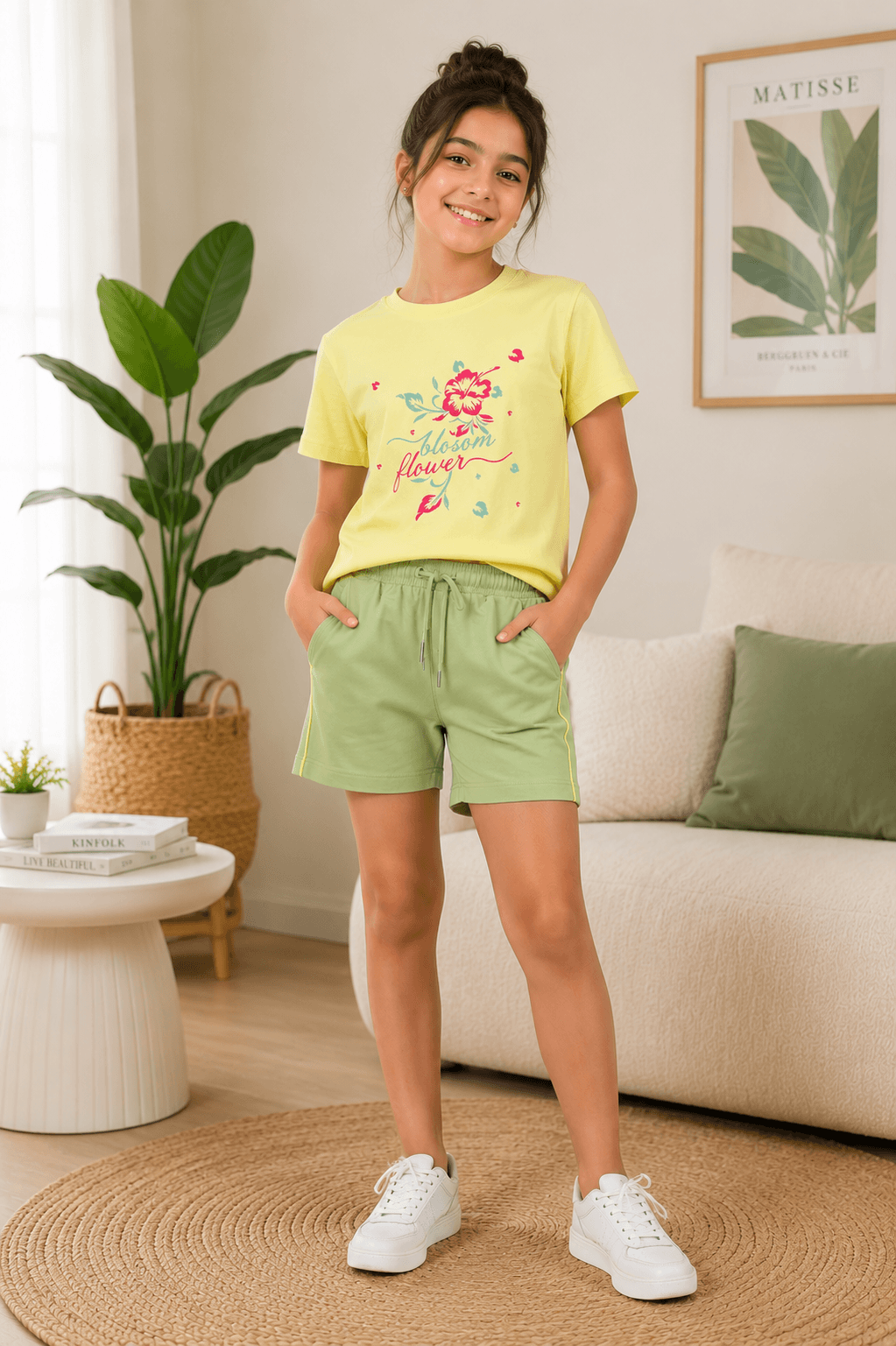 Girls' Summer Short Pajama – Milton Fabric - Red Cotton
