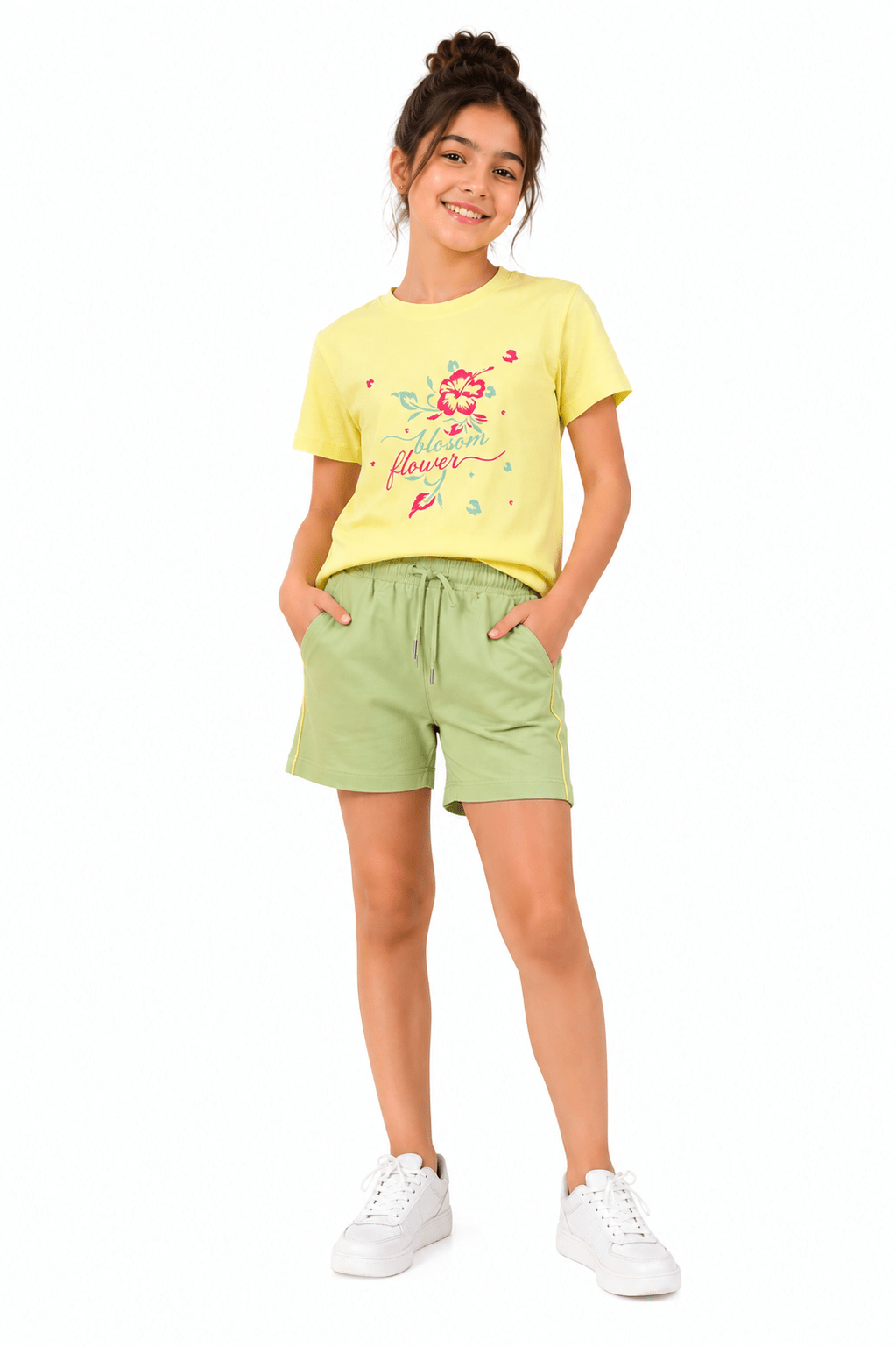 Girls' Summer Short Pajama – Milton Fabric - Red Cotton