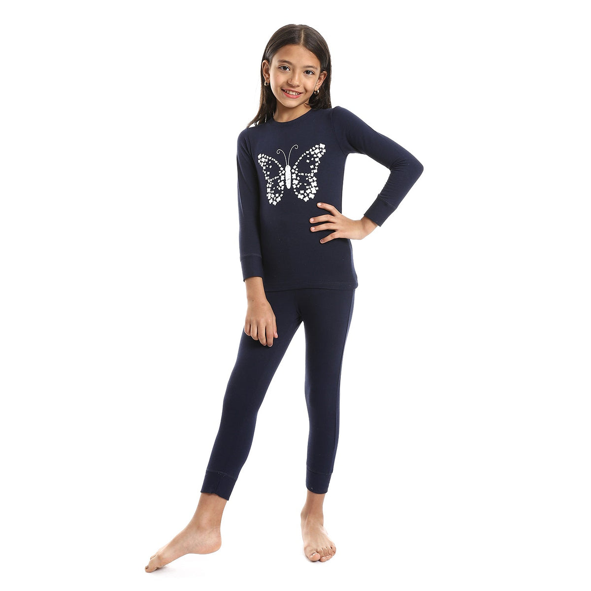 Girls Thermal Set - Navy - Red Cotton