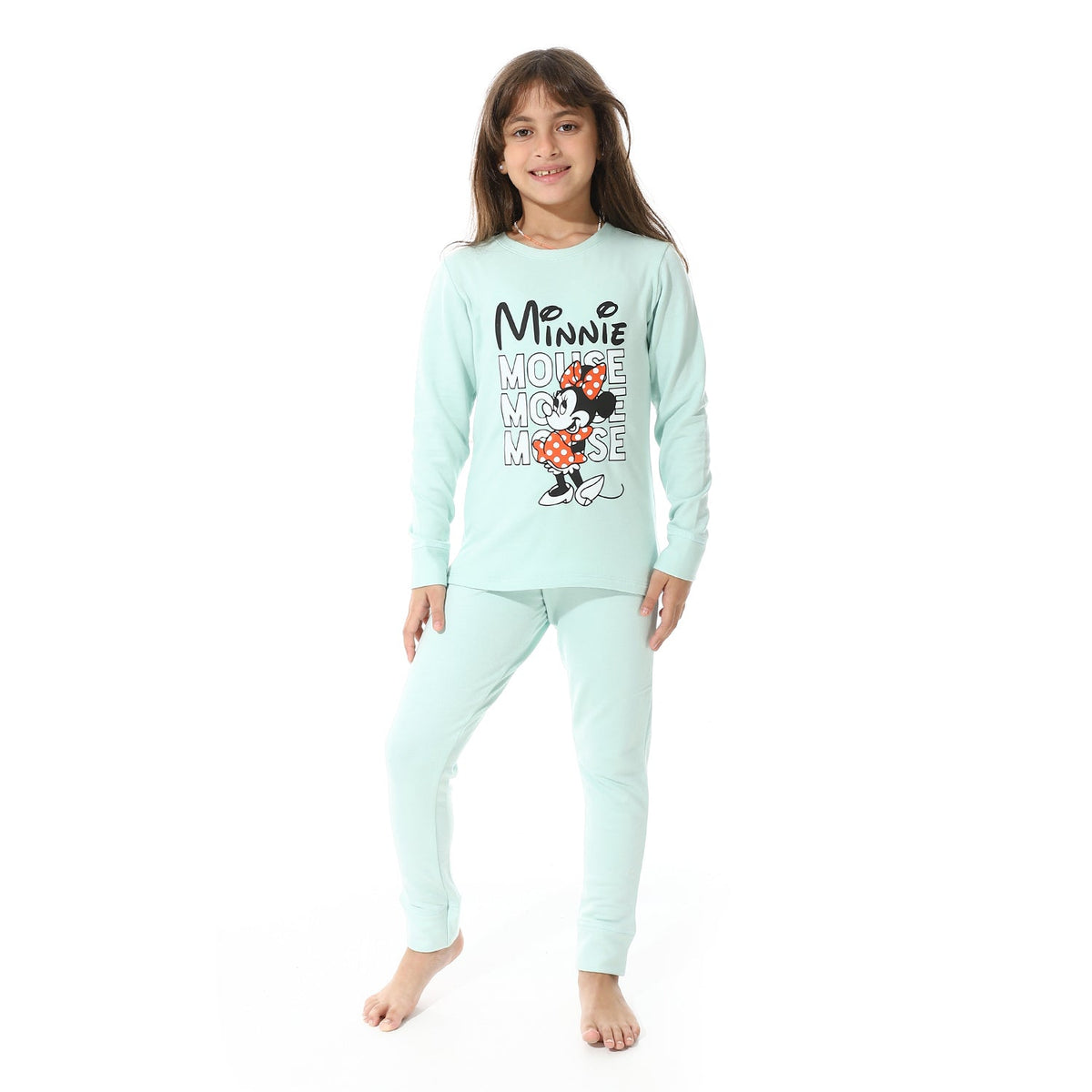 Girls Thermal Set With Printed - Light Green - Red Cotton
