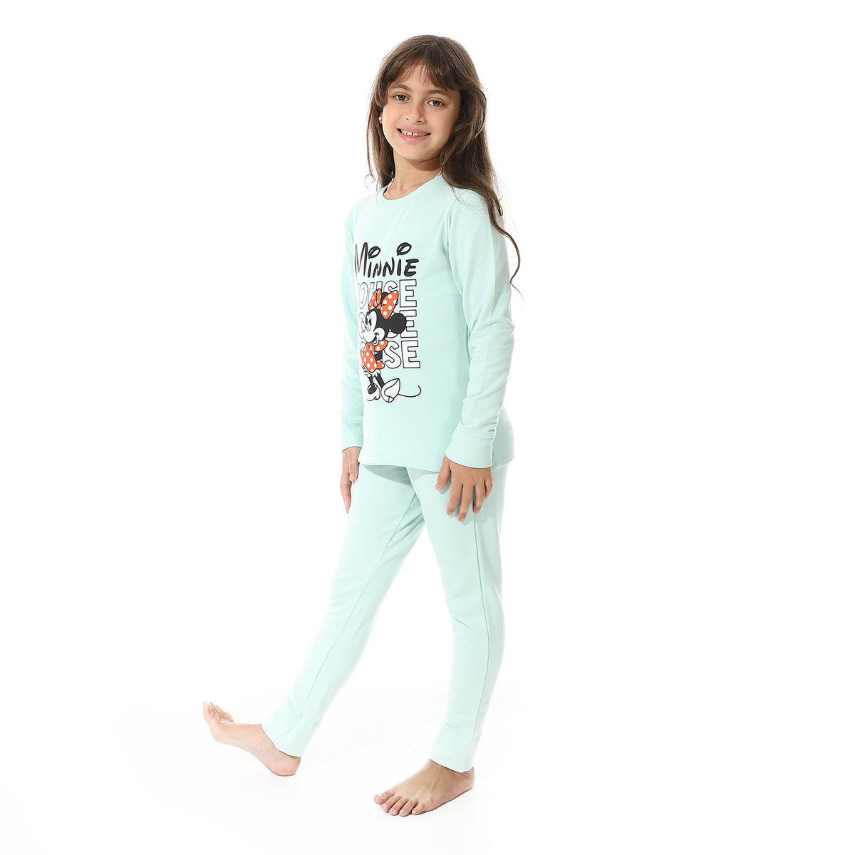 Girls Thermal Set With Printed - Light Green - Red Cotton
