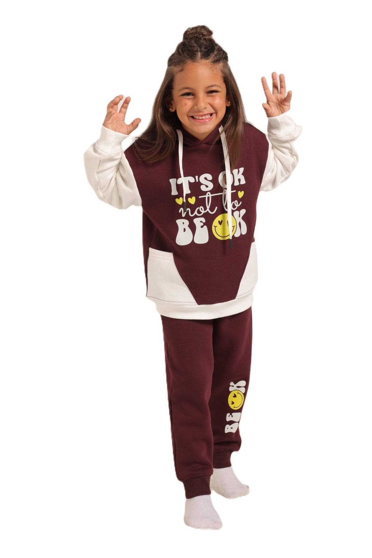 Girls' Winter Pajama Set –Burgundy - Red Cotton