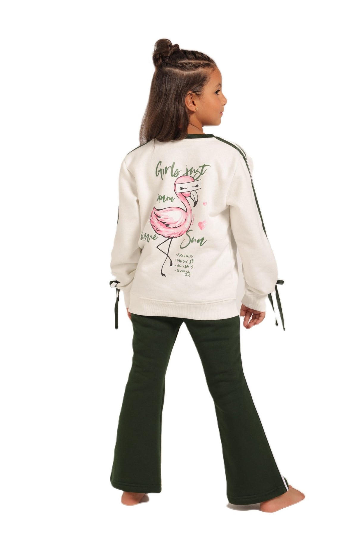 Girls' Winter Pajama Set With Charleston Sweatpants - White - Red Cotton